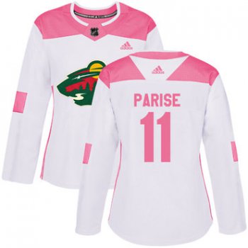 Adidas Minnesota Wild #11 Zach Parise White Pink Authentic Fashion Women's Stitched NHL Jersey