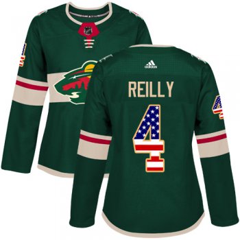 Adidas Minnesota Wild #4 Mike Reilly Green Home Authentic USA Flag Women's Stitched NHL Jersey
