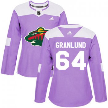 Adidas Minnesota Wild #64 Mikael Granlund Purple Authentic Fights Cancer Women's Stitched NHL Jersey