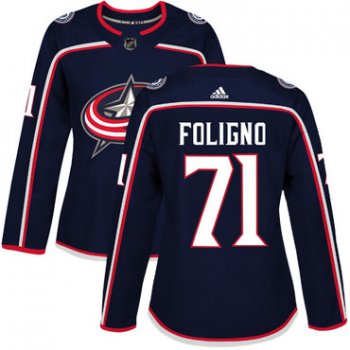 Adidas Columbus Blue Jackets #71 Nick Foligno Navy Blue Home Authentic Women's Stitched NHL Jersey