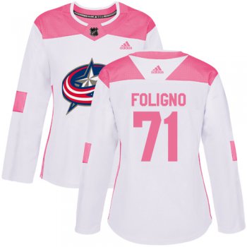 Adidas Columbus Blue Jackets #71 Nick Foligno White Pink Authentic Fashion Women's Stitched NHL Jersey