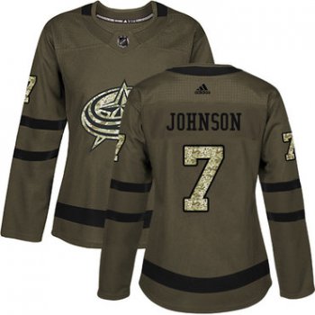Adidas Columbus Blue Jackets #7 Jack Johnson Green Salute to Service Women's Stitched NHL Jersey