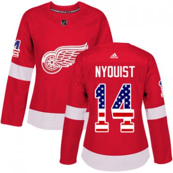 Adidas Detroit Red Wings #14 Gustav Nyquist Red Home Authentic USA Flag Women's Stitched NHL Jersey