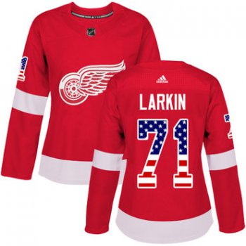 Adidas Detroit Red Wings #71 Dylan Larkin Red Home Authentic USA Flag Women's Stitched NHL Jersey