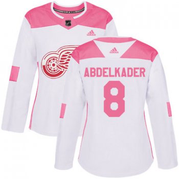 Adidas Detroit Red Wings #8 Justin Abdelkader White Pink Authentic Fashion Women's Stitched NHL Jersey