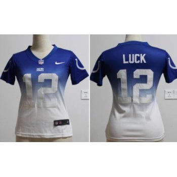 Nike Indianapolis Colts #12 Andrew Luck Blue/White Fadeaway Womens Jersey