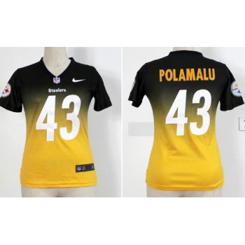 Nike Pittsburgh Steelers #43 Troy Polamalu Black/Yellow Fadeaway Womens Jersey