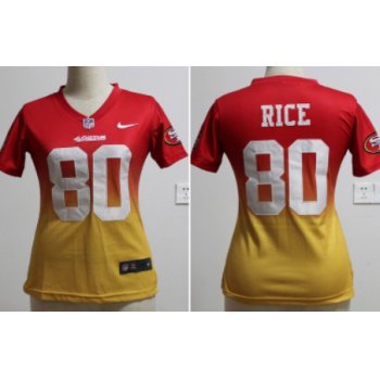 Nike San Francisco 49ers #80 Jerry Rice Red/Gold Fadeaway Womens Jersey