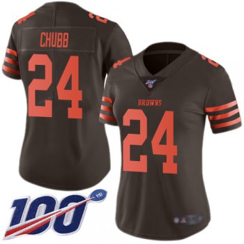 Nike Browns #24 Nick Chubb Brown Women's Stitched NFL Limited Rush 100th Season Jersey