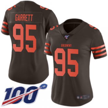 Nike Browns #95 Myles Garrett Brown Women's Stitched NFL Limited Rush 100th Season Jersey