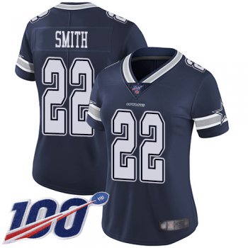 Nike Cowboys #22 Emmitt Smith Navy Blue Team Color Women's Stitched NFL 100th Season Vapor Limited Jersey