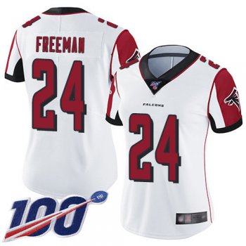 Nike Falcons #24 Devonta Freeman White Women's Stitched NFL 100th Season Vapor Limited Jersey