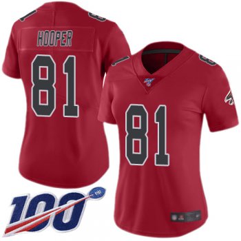 Nike Falcons #81 Austin Hooper Red Women's Stitched NFL Limited Rush 100th Season Jersey
