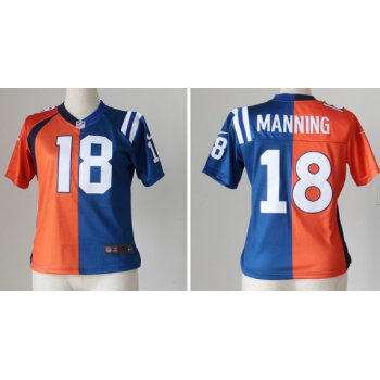 Nike Indianapolis Colts&Denver Broncos #18 Peyton Manning Orange/Blue Two Tone Womens Jersey