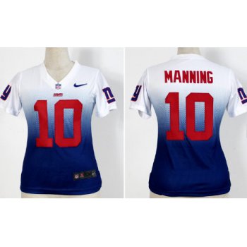 Nike New York Giants #10 Eli Manning White White/Blue Fadeaway Womens Jersey