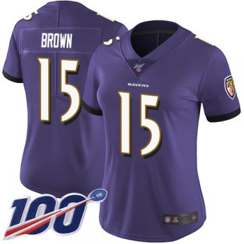Nike Ravens #15 Marquise Brown Purple Team Color Women's Stitched NFL 100th Season Vapor Limited Jersey