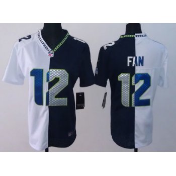 Nike Seattle Seahawks #12 Fan White/Navy Blue Two Tone Womens Jersey