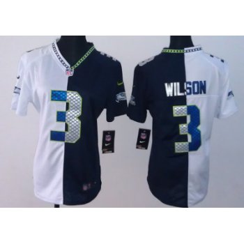Nike Seattle Seahawks #3 Russell Wilson White/Navy Blue Two Tone Womens Jersey