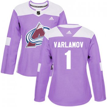 Adidas Colorado Avalanche #1 Semyon Varlamov Purple Authentic Fights Cancer Women's Stitched NHL Jersey