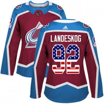 Adidas Colorado Avalanche #92 Gabriel Landeskog Burgundy Home Authentic USA Flag Women's Stitched NHL Jersey