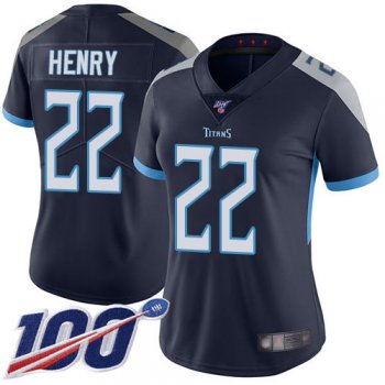 Nike Titans #22 Derrick Henry Navy Blue Team Color Women's Stitched NFL 100th Season Vapor Limited Jersey