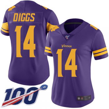 Nike Vikings #14 Stefon Diggs Purple Women's Stitched NFL Limited Rush 100th Season Jersey