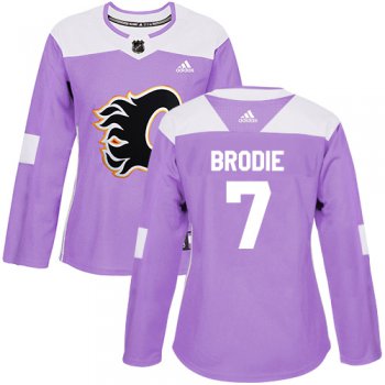 Adidas Calgary Flames #7 TJ Brodie Purple Authentic Fights Cancer Women's Stitched NHL Jersey