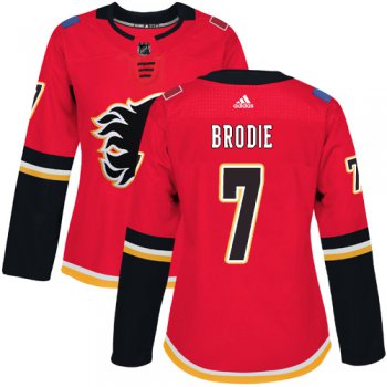 Adidas Calgary Flames #7 TJ Brodie Red Home Authentic Women's Stitched NHL Jersey