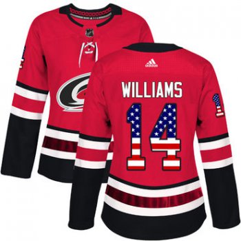 Adidas Carolina Hurricanes #14 Justin Williams Red Home Authentic USA Flag Women's Stitched NHL Jersey