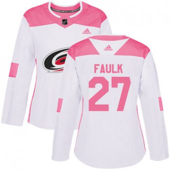 Adidas Carolina Hurricanes #27 Justin Faulk White Pink Authentic Fashion Women's Stitched NHL Jersey