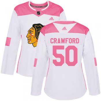 Adidas Chicago Blackhawks #50 Corey Crawford White Pink Authentic Fashion Women's Stitched NHL Jersey