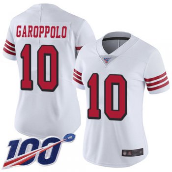 Nike 49ers #10 Jimmy Garoppolo White Rush Women's Stitched NFL Limited 100th Season Jersey