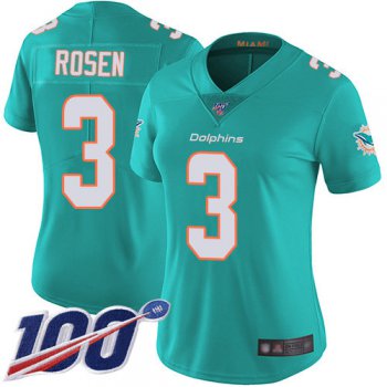 Nike Dolphins #3 Josh Rosen Aqua Green Team Color Women's Stitched NFL 100th Season Vapor Limited Jersey