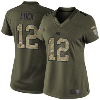 Colts #12 Andrew Luck Green Women's Stitched Football Limited 2015 Salute to Service Jersey