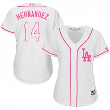 Los Angeles Dodgers 14 Enrique Hernandez White Pink Women Cool Base Jersey