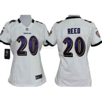 Nike Baltimore Ravens #20 Ed Reed White Game Womens Jersey