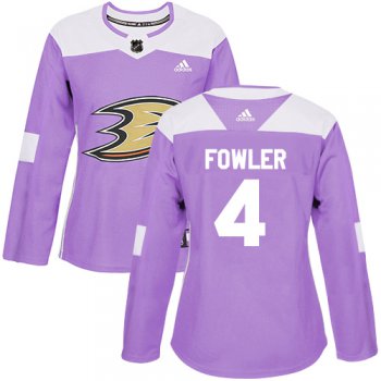 Adidas Anaheim Ducks #4 Cam Fowler Purple Authentic Fights Cancer Women's Stitched NHL Jersey