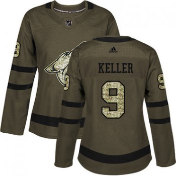 Adidas Arizona Coyotes #9 Clayton Keller Green Salute to Service Women's Stitched NHL Jersey