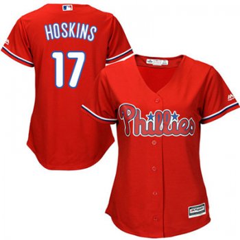 Philadelphia Phillies #17 Rhys Hoskins Red Alternate Women's Stitched MLB Jersey