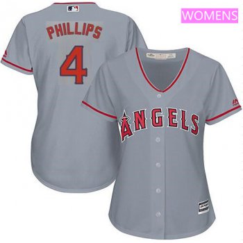 Women's LA Angels of Anaheim #4 Brandon Phillips Gray Road Stitched MLB Majestic Cool Base Jersey