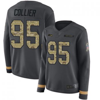 Seahawks #95 L.J. Collier Anthracite Salute to Service Women's Stitched Football Limited Therma Long Sleeve Jersey