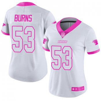Panthers #53 Brian Burns White Pink Women's Stitched Football Limited Rush Fashion Jersey