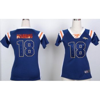 Nike Denver Broncos #18 Peyton Manning Drilling Sequins Blue Womens Jersey