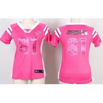 Nike Detroit Lions #81 Calvin Johnson Drilling Sequins Pink Womens Jersey