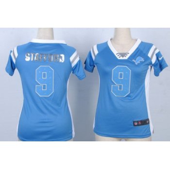 Nike Detroit Lions #9 Matthew Stafford Drilling Sequins Blue Womens Jersey