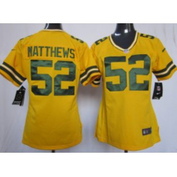 Nike Green Bay Packers #52 Clay Matthews Yellow Game Womens Jersey