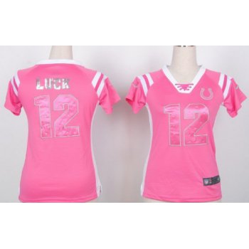 Nike Indianapolis Colts #12 Andrew Luck Drilling Sequins Pink Womens Jersey