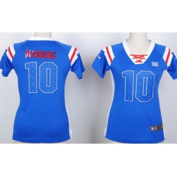 Nike New York Giants #10 Eli Manning Drilling Sequins Blue Womens Jersey
