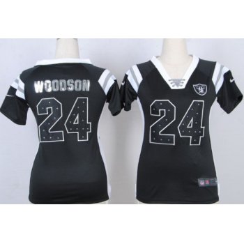 Nike Oakland Raiders #24 Charles Woodson Drilling Sequins Black Womens Jersey