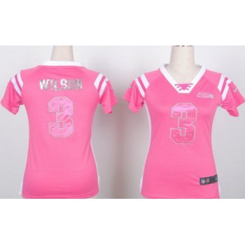 Nike Seattle Seahawks #3 Russell Wilson Drilling Sequins Pink Womens Jersey